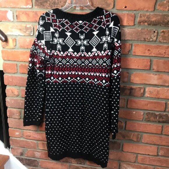 Pink Rose NEW Sweater Dress Tunic Pockets Print Knit Soft Nordic Style Large Red - Picture 5 of 15